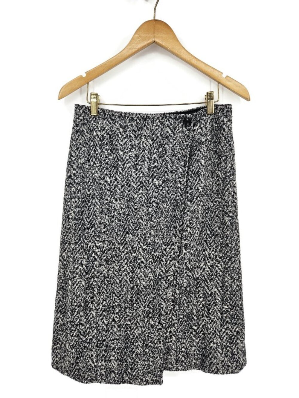 New Theory Gantrima Tweed Knit Skirt Womens 2 Black White A Line Wrap